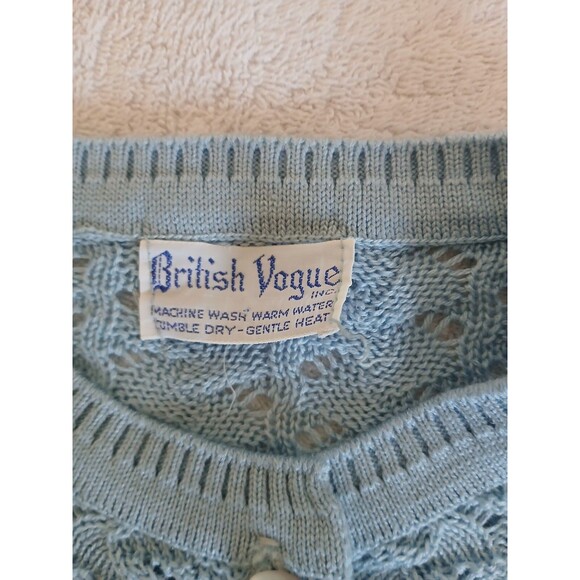 VTG BRITISH VOGUE CARDIGAN SWEATER WOMENS SMALL BLUE KNIT LACED BUTTON UP - Picture 16 of 16